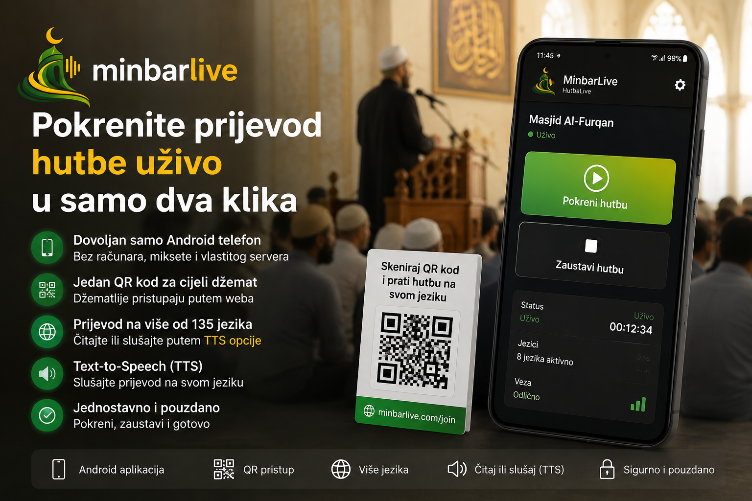 Pokrenite prijevod hutbe uživo u samo dva klika – uz novu MinbarLive Android aplikaciju